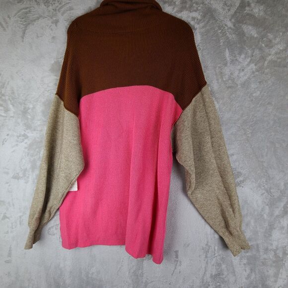 Free People Sweaters - Free People Sweater Candy Pop Soft Pink Brown Colorblock Turtleneck Size M New